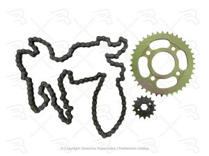 KIT CADENA C/SPROCKETS MOTO ITALIKA FT150 12-20/ ITALIKA FT150GT 11-13/ ITALIKA FORZA150 09-13/ JGO 3 PZAS CADENA 428H-126L/ SPROCKET 39T-15T