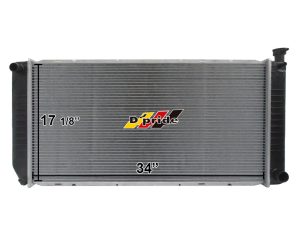 RADIADOR GM SILVERADO/CHEYENNE 95-98/TAHOE 95-97 V8 5.7L 5.0L MANUAL ESTANDAR ALUMINIO PLASTICO  34 X 17 3/8 X 28.57