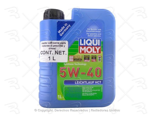 ACEITE MOTOR SINTETICO DIESEL/GASOLINA SAE 5W40 API CF/SN 1lts LIQUI MOLY LEICHTLAUF