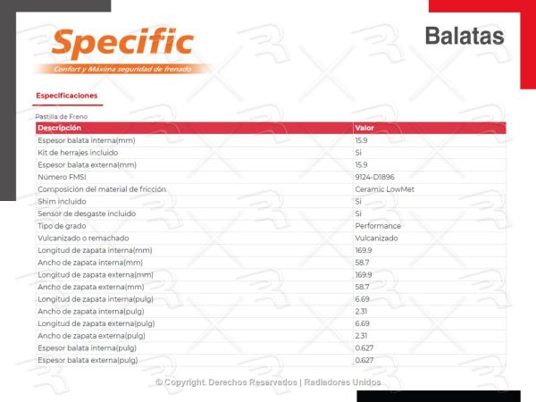 BALATA DEL CERA BUICK ENCLAVE 18-19/CADILLAC XT5/GMC ACADIA 17-20/GM BLAZER 19-21/TRAVERSE 18-21 - Imagen 7